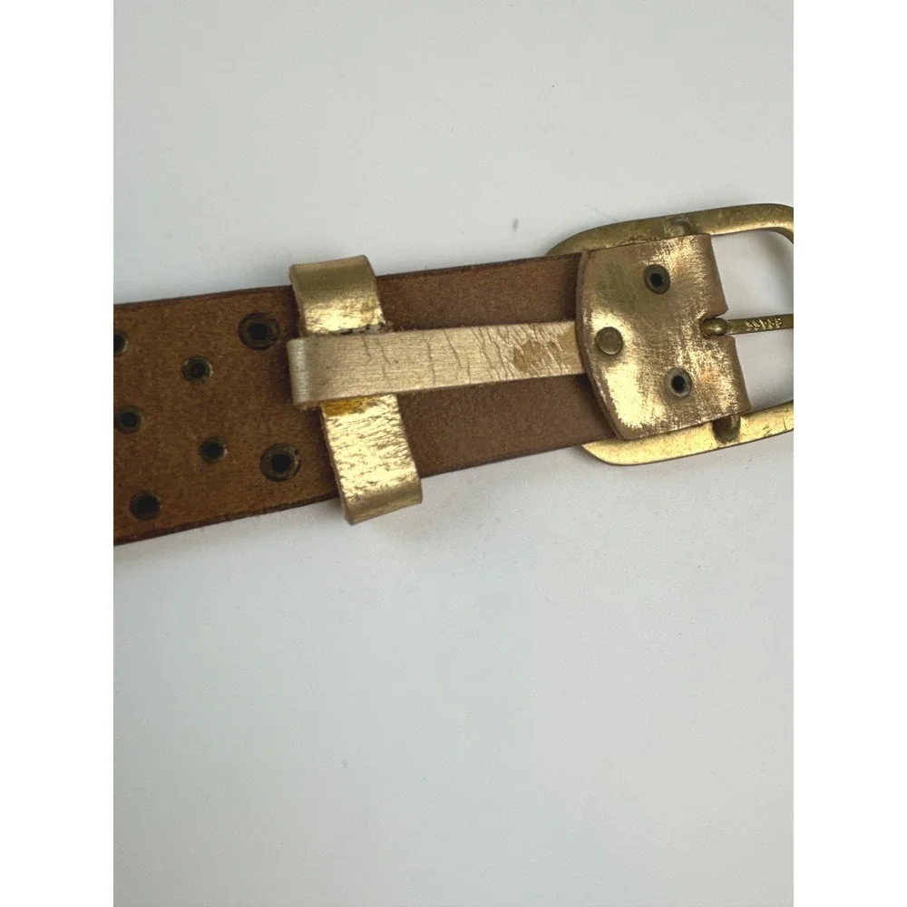 Free People Sola Stud Belt Gold Metallic Leather Women XL Boho